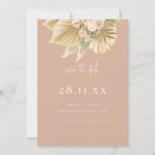 Save The Date Boho moderne Pampas Herbe Floral Rose (Devant)