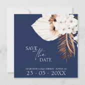 Save The Date Boho Navy Blue Pampas Grass Mariage (Devant)
