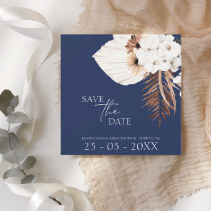 Save The Date Boho Navy Blue Pampas Grass Mariage