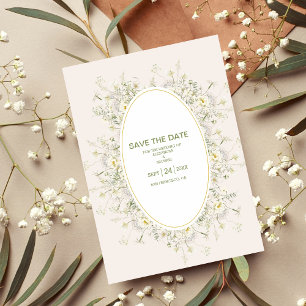 Save The Date Boho Neutral Blanc Aquarelle Fleur sauvage Mariage