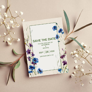 Save The Date Boho Neutral Blanc Aquarelle Fleur sauvage Mariage