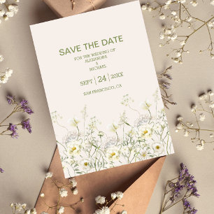 Save The Date Boho Neutral Blanc Aquarelle Fleur sauvage Mariage