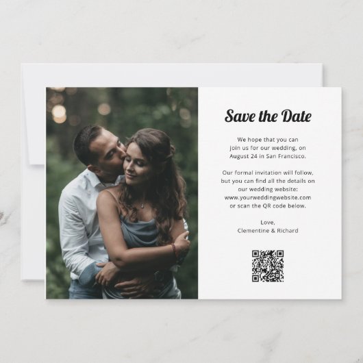 Save The Date Boho noir et blanc | Deux photos et code QR (Dos)