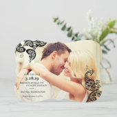 Save The Date Boho Noir Floral Peacock Photo Enregistrer La Cart (Debout devant)