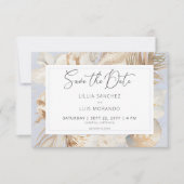 Save The Date Boho Océan Bleu Poussiéreux Mariage sur la Plage (Devant)
