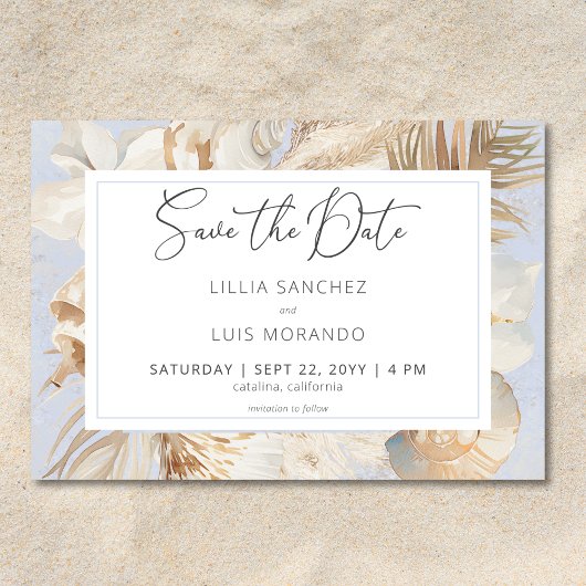 Save The Date Boho Océan Bleu Poussiéreux Mariage sur la Plage