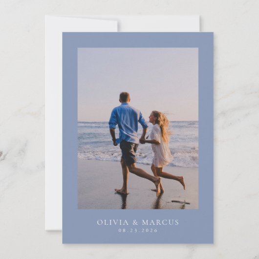 Save The Date Boho On The Beach Dusty Blue Photo Mariage (Dos)