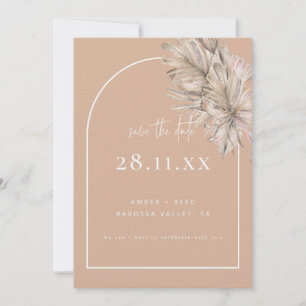Save The Date Boho Palm Feuilles Floral Blush Rose Arche moderne