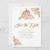 Save The Date Boho Pampas Dusty Rose Roses Citrouille Mariage (Devant)