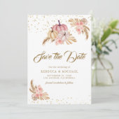 Save The Date Boho Pampas Dusty Rose Roses Citrouille Mariage (Debout devant)