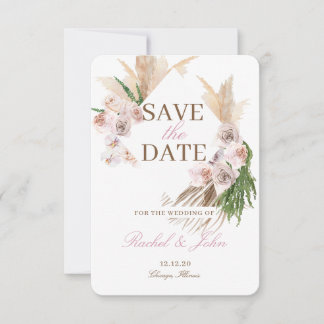 Save The Date Boho Pampas Grass Blush Floral Enregistrer la date