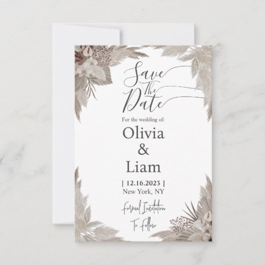Save The Date Boho Pampas Grass Enregistrer La Date Mariage (Devant)
