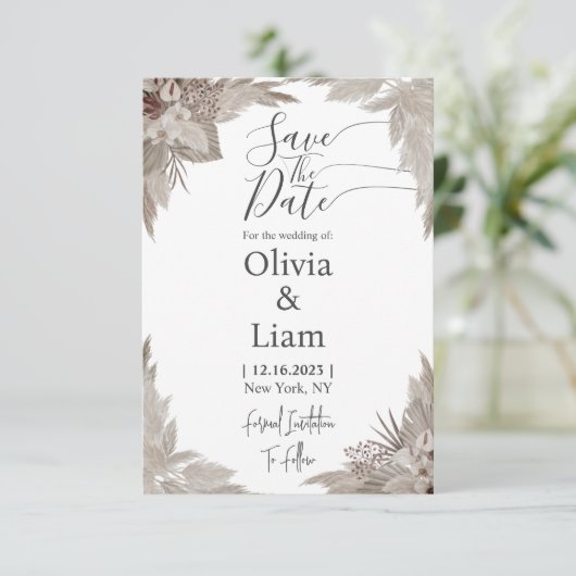 Save The Date Boho Pampas Grass Enregistrer La Date Mariage (Debout devant)