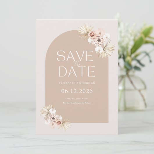 Save The Date Boho Pampas Grass Photo Mariage Enregistrer La Dat (Debout devant)
