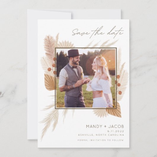 Save The Date Boho Pampas Grass photo mariage Enregistrer la dat (Devant)