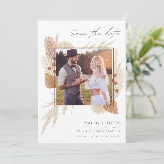 Save The Date Boho Pampas Grass photo mariage Enregistrer la dat (Debout devant)