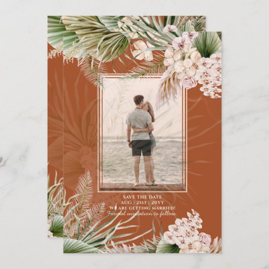 Save The Date BOHO Pampas Grass PHOTO Terracotta Enregistrer La  (Devant / Derrière)