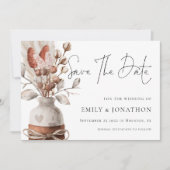 Save The Date Boho Pampas Grass QR Code Mariage (Devant)