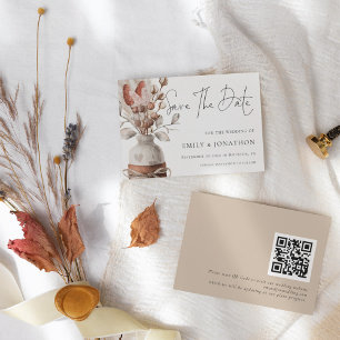 Save The Date Boho Pampas Grass QR Code Mariage