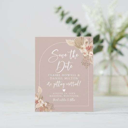 Save The Date Boho Pampas Neutrals Grass Enregistrer La Date (Debout devant)