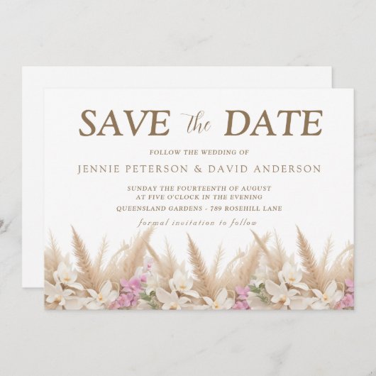 Save The Date Boho Pampas & Orchid Enregistrer le Mariage de la (Devant / Derrière)