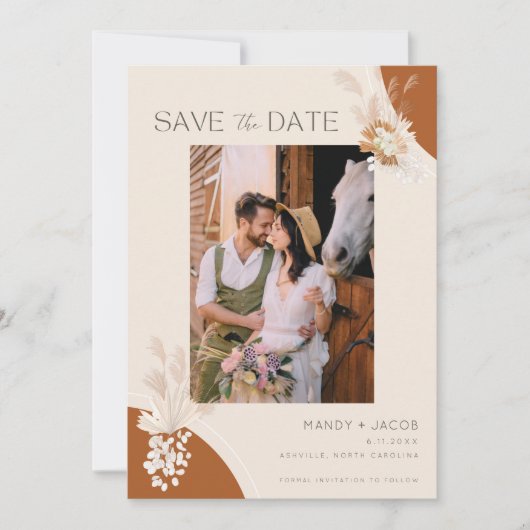 Save The Date Boho Pampas Photo Mariage bohémien (Devant)