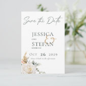 Save The Date Boho Pampas & Roses Roses Rose Mariage blanc (Debout devant)