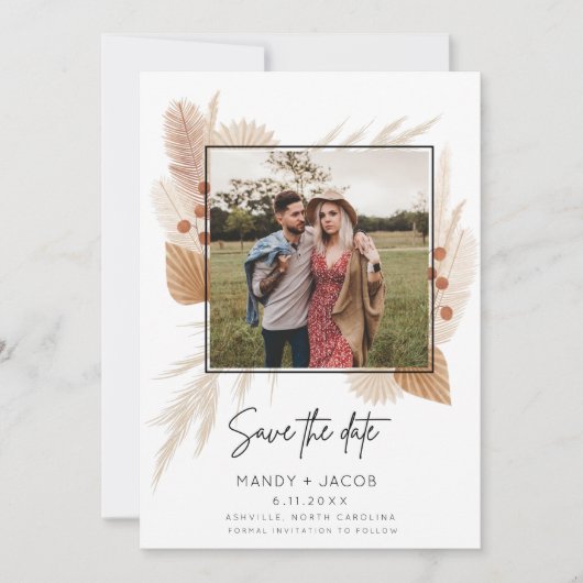 Save The Date Boho Pampas Rustique photo mariage Enregistrer la (Devant)