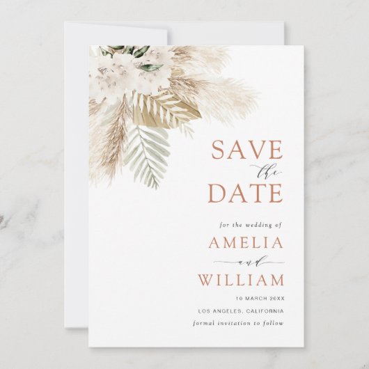 Save The Date boho pampas verdure fleurie Enregistrer la date (Devant)