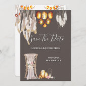Save The Date Boho pays macrame lanterne lumières plume chic (Devant / Derrière)