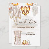 Save The Date Boho pays macrame string lumières plume lanterne (Devant / Derrière)