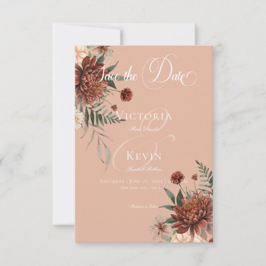 Save The Date Boho Peach & Rust Floral Peach Blush Mariage (Devant)