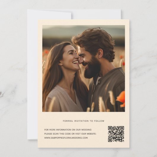 Save The Date Boho Photo Floral Fleur sauvage Rustic QR code (Dos)