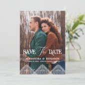 Save The Date Boho Photo Lace Effect Whimsical Typography (Debout devant)