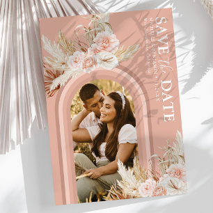 Save The Date Boho Pink Floral Photo Enregistrer La Date