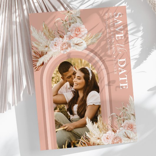 Save The Date Boho Pink Floral Photo Enregistrer La Date