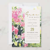 Save The Date Boho Pink Green Bougainvillea Mariage (Devant)