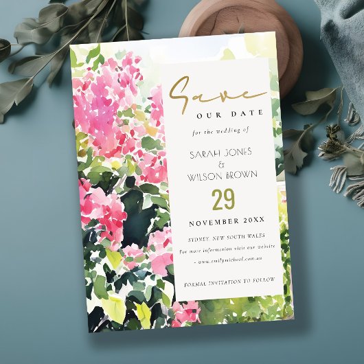 Save The Date Boho Pink Green Bougainvillea Mariage