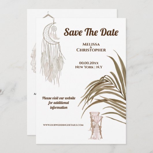 Save The Date Boho plage de rêve attrape mariage robe chic (Devant / Derrière)