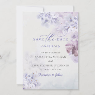 Save The Date Boho printemps mauve violette et bleu poussiéreux