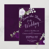 Save The Date Boho profond violet Rose Mariage (Devant / Derrière)