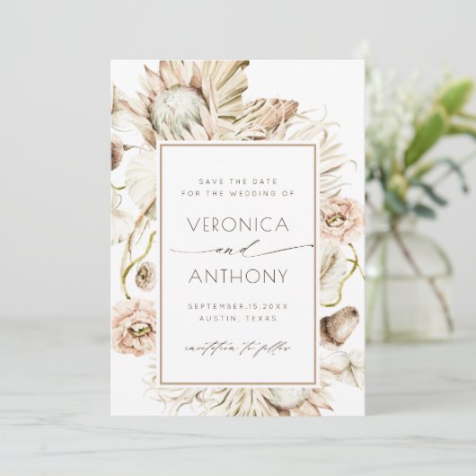 Save The Date Boho Protea Pampas Aquarelle en laiton Mariage Pho (Debout devant)