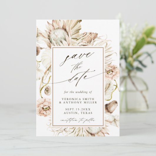 Save The Date Boho Protea Pampas Aquarelle en laiton Mariage Pho (Debout devant)