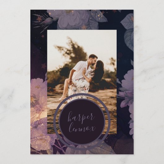Save The Date Boho Purple Floral Fall Rose Gold Photo (Dos)