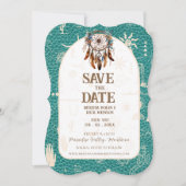 Save The Date Boho Ranch Mariage en cuir turquoise Enregistrer l (Devant)