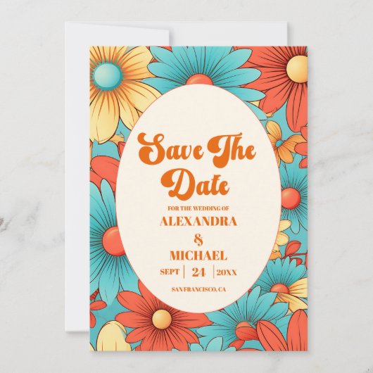 Save The Date Boho Retro Floral Mariage (Devant)