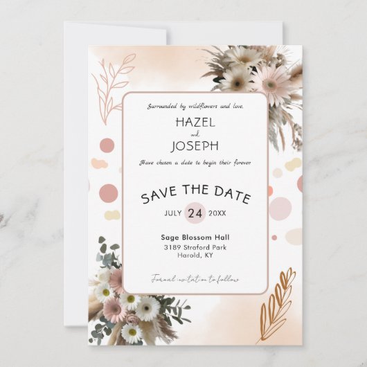 Save The Date Boho Romance aux Fleurs Sauvages | Floral de la Na (Devant)