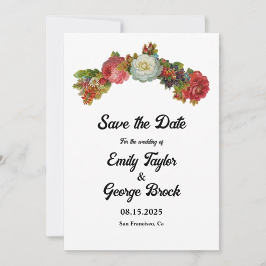 Save The Date Boho rose blanc Roses rouges Floral Élégant Mariag (Devant)