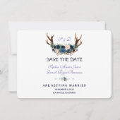 Save The Date Boho Rose Bleu Marine Floral Andouillers Enregistr (Devant)