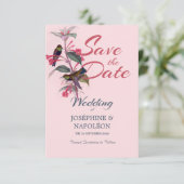 Save The Date Boho rose clair art déco floral & oiseaux (Debout devant)